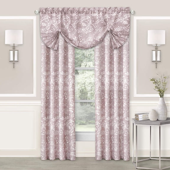 Woven Trends Floral Design Light Filtering Curtains Set, 52 x 84 inches Rod Pocket 2 Panel Semi Sheer Curtains, Window Curtain Toppers for Living Room, Bedroom Decor, Light Pink