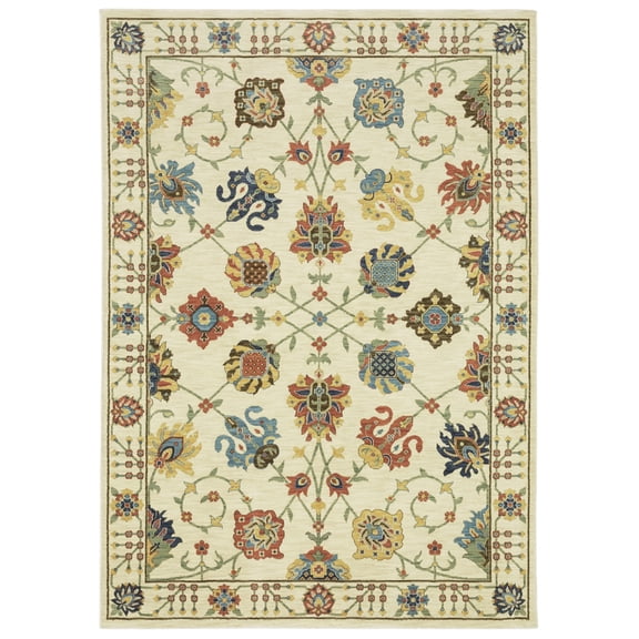 Woven Trends Flormap FR01G - Traditional/Oriental Vintage Inspired Floral Pattern, Stain Resistant, Living Room, Entryway, Kitchen, Office, Pet Friendly Polypropylene Area Rug in Ivory - 2' x 3'