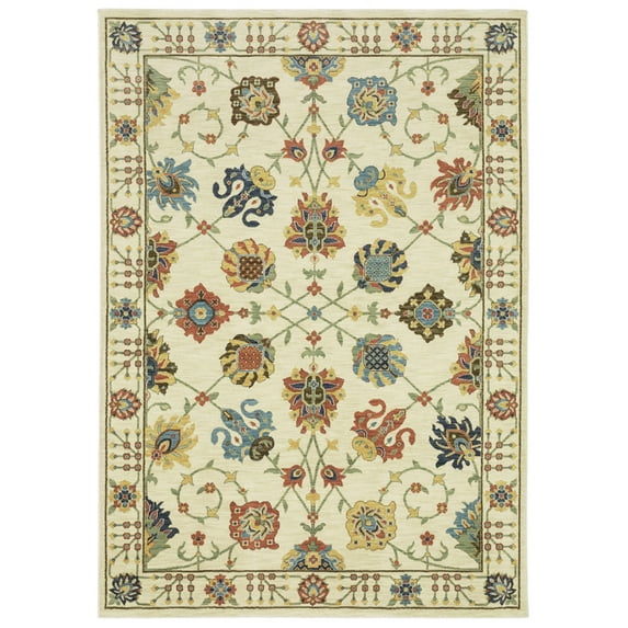 Woven Trends Flormap FR01G - Traditional/Oriental Vintage Inspired Floral Pattern, Stain Resistant, Living Room, Hallway, Entryway, Office, Pet Friendly Polypropylene Area Rug in Ivory - 2' x 8'