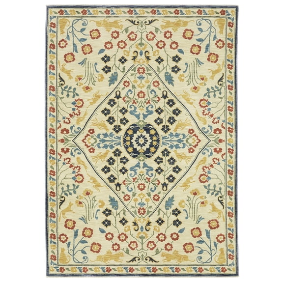 Woven Trends Flormap FR06B - Traditional Folk-Art Flair Floral Pattern, Stain Resistant, Living Room, Bedroom, Kitchen, Office, Pet Friendly Polypropylene Area Rug in Ivory - 4' x 6'