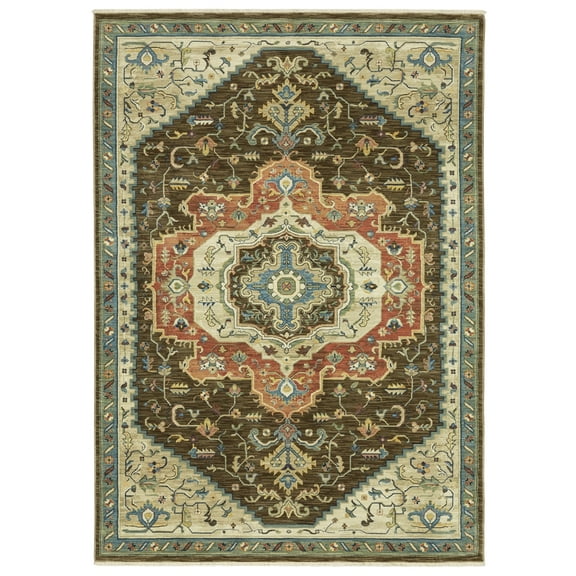 Woven Trends Flormap FR09M - Traditional Folk-Art Flair Bodered Floral Pattern, Stain Resistant, Living Room, Bedroom, Office, Pet Friendly Polypropylene Area Rug in Brown - 10' X 13'