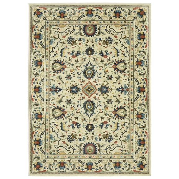Woven Trends Flormap FR10A - Traditional Folk-Art Flair Bodered Floral Pattern, Stain Resistant, Living Room, Entryway, Kitchen, Office, Pet Friendly Polypropylene Area Rug in Ivory - 2' x 3'