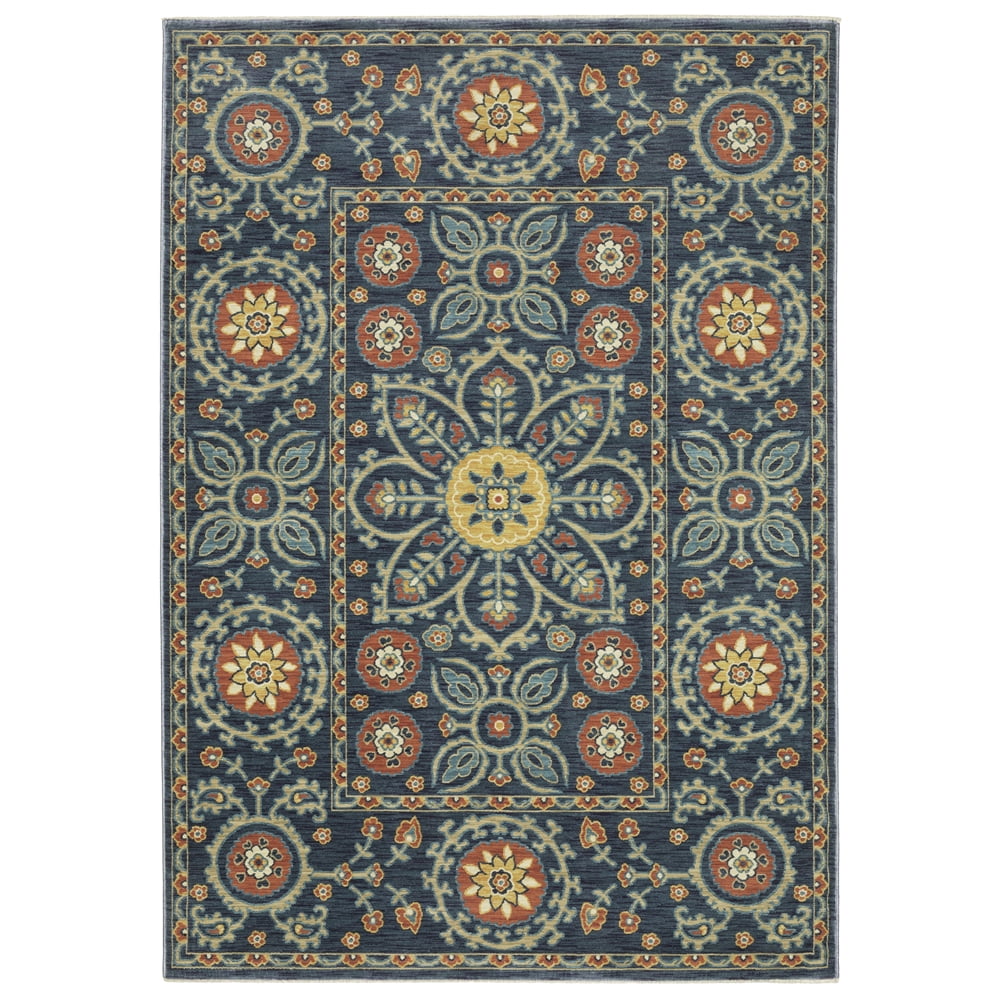 Polyprop Traditional Rug Woven Trends Flormap FR11B - Traditional Folk-Art Flair Bodered Floral ...