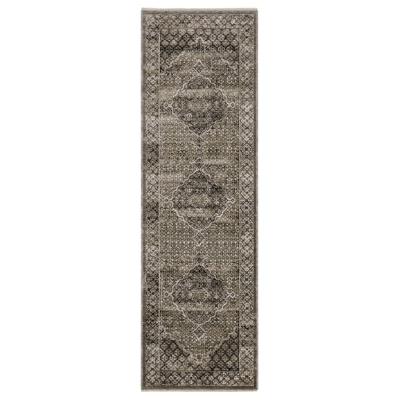 Woven Trends Hamberlain - CH02D - Transitional Casual Style, Medallion Pattern, Living Room, Hallway, Entryway, Kitchen, Office, Family and Pet Friendly Polyester Area Rug Grey - 2' X 8'