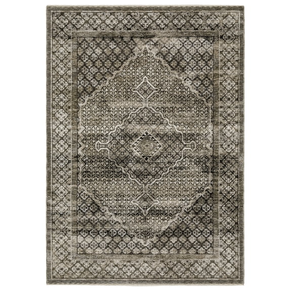 Woven Trends Hamberlain - CH02D - Transitional Casual Style, Medallion Pattern, Living Room, Hallway, Entryway, Kitchen, Office, Family and Pet Friendly Polyester Area Rug Grey - 10' X 13'