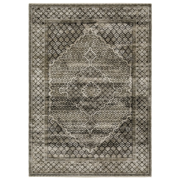 Woven Trends Hamberlain - CH02D - Transitional Casual Style, Medallion Pattern, Living Room, Hallway, Entryway, Kitchen, Office, Family and Pet Friendly Polyester Area Rug Grey - 6' X 9'