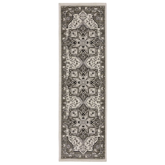 Woven Trends Hamberlain - CH09A - Transitional Casual Style, Medallion Pattern, Living Room, Hallway, Entryway, Kitchen, Office, Family and Pet Friendly Polyester Area Rug Ivory - 2' X 8'