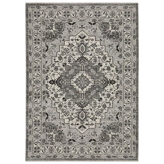 Woven Trends Hamberlain - CH10L - Transitional Casual Style, Medallion Pattern, Living Room, Hallway, Entryway, Kitchen, Office, Family and Pet Friendly Polyester Area Rug Grey - 6' X 9'