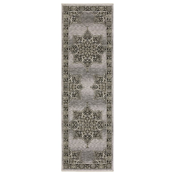 Woven Trends Hamberlain - CH11L - Transitional Casual Style, Medallion Pattern, Living Room, Hallway, Entryway, Kitchen, Office, Family and Pet Friendly Polyester Area Rug Grey - 2' X 8'