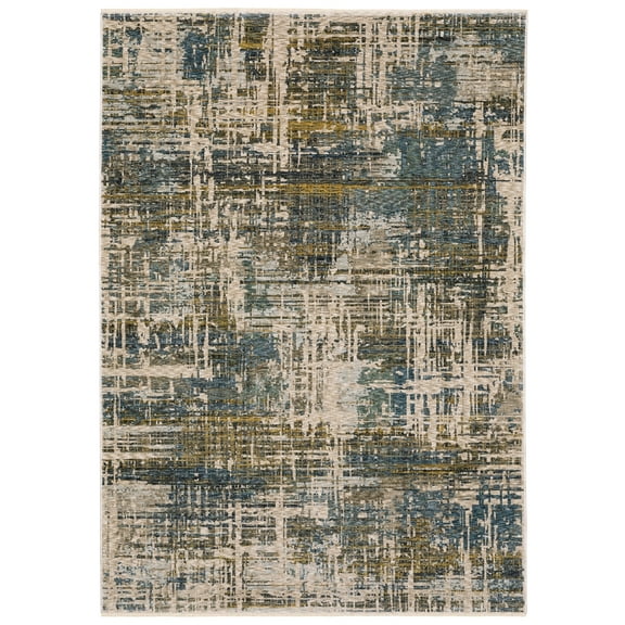 Woven Trends Kansas - HAY05 - Modern Style, Distressed Abstract Pattern, Stain & Fade Resistant, Living Room, Dining, Office, Low Pile Polyester Area Rug in Blue - 3' x 5'