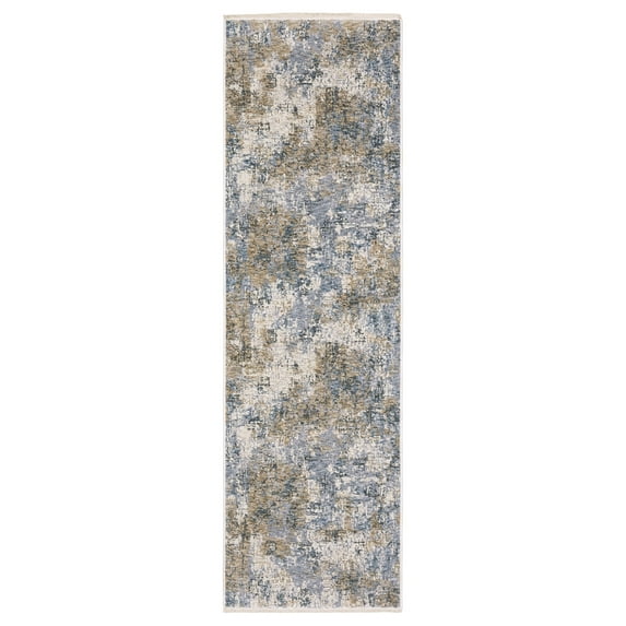 Woven Trends Kansas - HAY08 - Modern Style, Abstract Pattern, Stain & Fade Resistant, Living Room, Entryway, Office, Low Pile Polyester Runner Rug in Beige - 2' x 8'