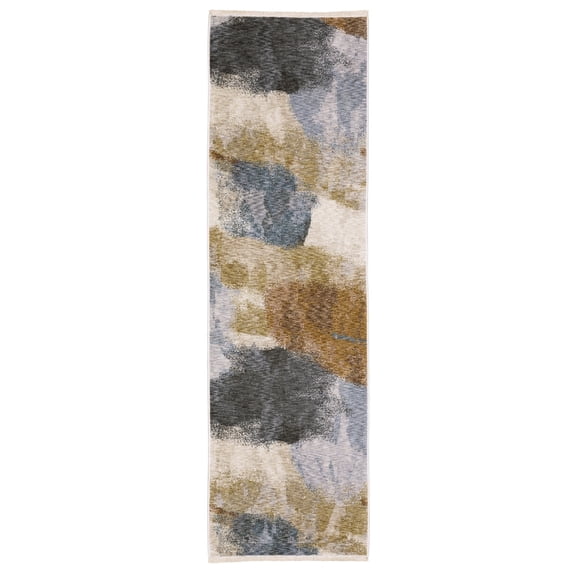 Woven Trends Kansas - HAY09 - Modern Style, Abstract Pattern, Stain & Fade Resistant, Living Room, Entryway, Office, Low Pile Polyester Runner Rug in Beige - 2' x 8'