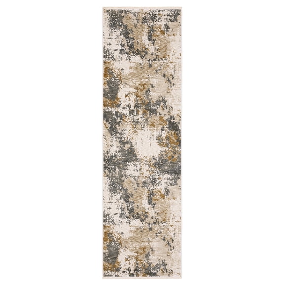 Woven Trends Kansas - HAY10 - Contemporary Casual Style, Abstract Pattern, Stain & Fade Resistant, Living Room, Entryway, Office, Low Pile Polyester Runner Rug in Beige - 2' x 8'
