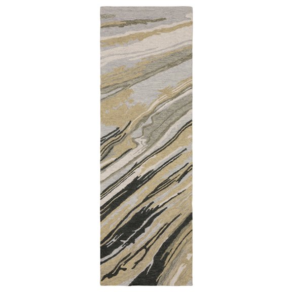 Woven Trends Kidwai - KIP05 - Modern Traditonal Style, Abstract Pattern, Pet & Family Friendly, Living Room, Entryway, Office, Hand Made, Low Pile Wool Runner Rug in Grey - 2' x 8'
