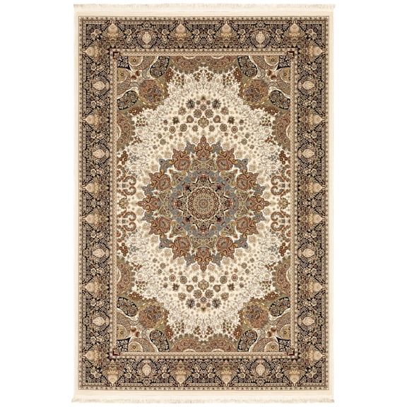 Woven Trends Lamar - 1802W - Traditional Style, Oriental Weavers Pattern, Distressed Non-Slip Non-Shedding Print Floor Carpet , Living Room, Dining Room, Office Area Rug in Ivory - 5' x 8'