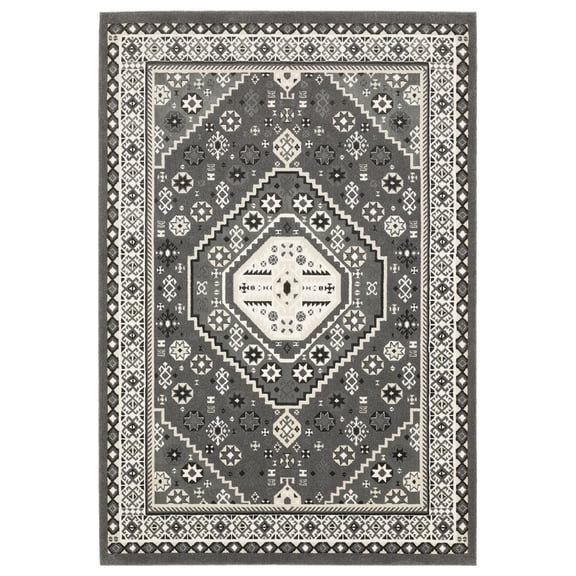 Woven Trends Marvel - RAY02 - Vintage Inspired Style, Medallion Pattern, Pet & Family Friendly, Living Room, Dining Room, Office, Low Pile Polyester Area Rug in Grey - 10' x 13'