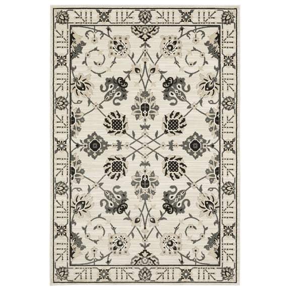 Woven Trends Marvel - RAY03 - Traditional Style, Floral Pattern, Pet & Family Friendly, Living Room, Dining Room, Office, Low Pile Polyester Area Rug in Ivory - 8' x 11'