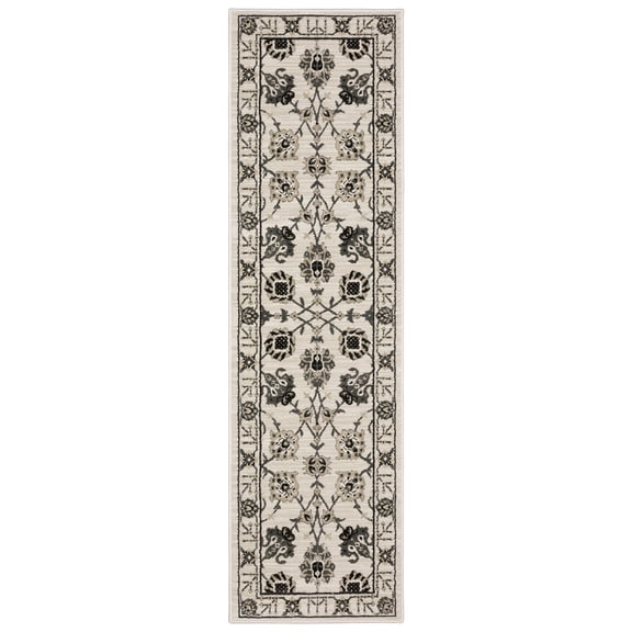 Woven Trends Marvel - RAY03 - Traditional Style, Floral Pattern, Pet & Family Friendly, Living Room, Entryway, Office, Low Pile Polyester Runner Rug in Ivory - 2' x 8'