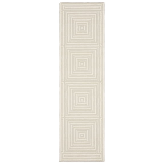 Woven Trends Marvel - RAY04 - Casual Style, Geometric Pattern, Pet & Family Friendly, Living Room, Entryway, Office, Low Pile Polyester Runner Rug in Ivory - 2' x 8'