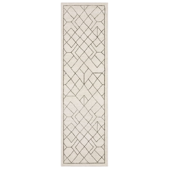 Woven Trends Marvel - RAY06 - Modern Contemporary Style, Geometric Pattern, Pet & Family Friendly, Living Room, Entryway, Office, Low Pile Polyester Runner Rug in Ivory - 2' x 8'