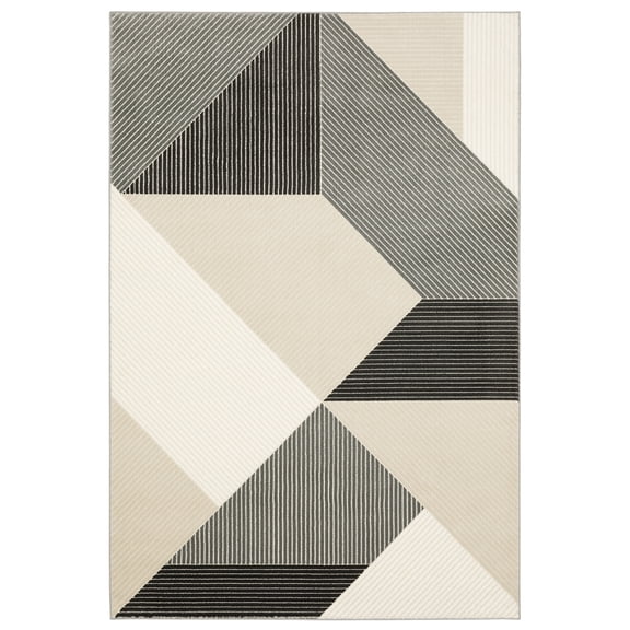 Woven Trends Marvel - RAY07 - Contemporary Style, Geometric Pattern, Pet & Family Friendly, Living Room, Dining Room, Office, Low Pile Polyester Area Rug in Ivory - 3' x 5'