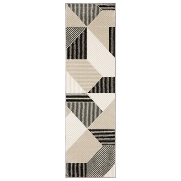 Woven Trends Marvel - RAY07 - Contemporary Style, Geometric Pattern, Pet & Family Friendly, Living Room, Entryway, Office, Low Pile Polyester Runner Rug in Ivory - 2' x 8'
