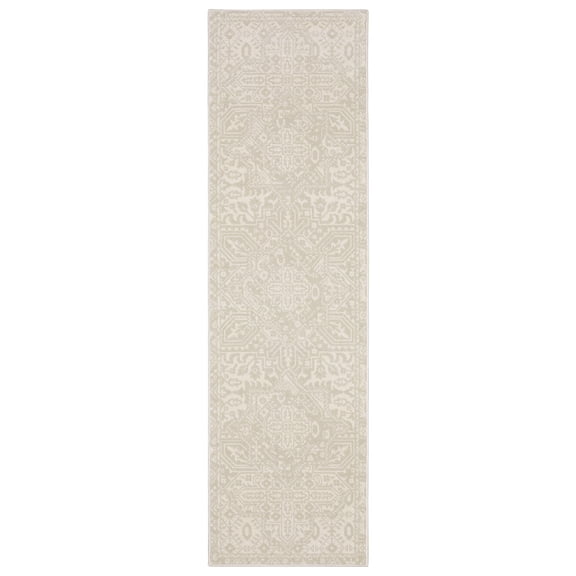 Woven Trends Marvel - RAY09 - Transitional Style, Floral Pattern, Pet & Family Friendly, Living Room, Entryway, Office, Low Pile Polyester Runner Rug in Ivory - 2' x 8'