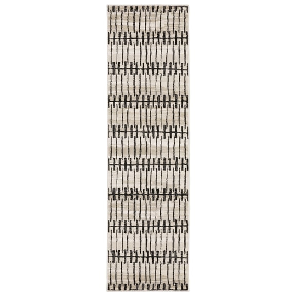 Woven Trends Marvel - RAY11 - Contemporary Style, Dashes and Lines Pattern, Pet & Family Friendly, Living Room, Entryway, Office, Low Pile Polyester Runner Rug in Ivory - 2' x 8'