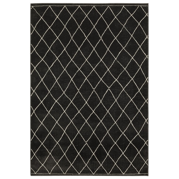 Woven Trends Marvel - RAY12 - Modern Style, Diamond Pattern, Pet & Family Friendly, Living Room, Dining Room, Office, Low Pile Polyester Area Rug in Black - 5' x 8'