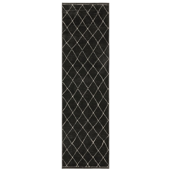 Woven Trends Marvel - RAY12 - Modern Style, Diamond Pattern, Pet & Family Friendly, Living Room, Entryway, Office, Low Pile Polyester Runner Rug in Black - 2' x 8'