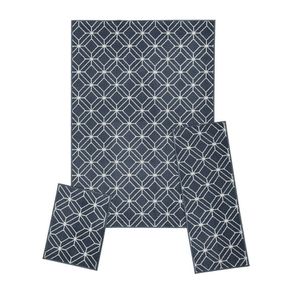 Woven Trends Modern Contemporary 3-Piece Rug Set, 5x7 Area Rug, 2x5 Runner Rug, 2x3 Accent Mat, Livingroom, Bedroom, Entryway, Durable and Stain Resistant, Blue