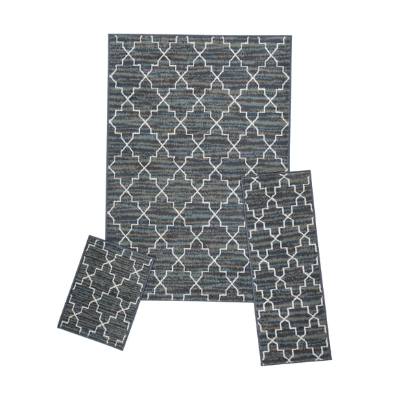 Woven Trends Modern Contemporary 3-Piece Rug Set, 5x7 Area Rug, 2x5 Runner Rug, 2x3 Accent Mat, Livingroom, Bedroom, Entryway, Durable and Stain Resistant, Blue/Gray