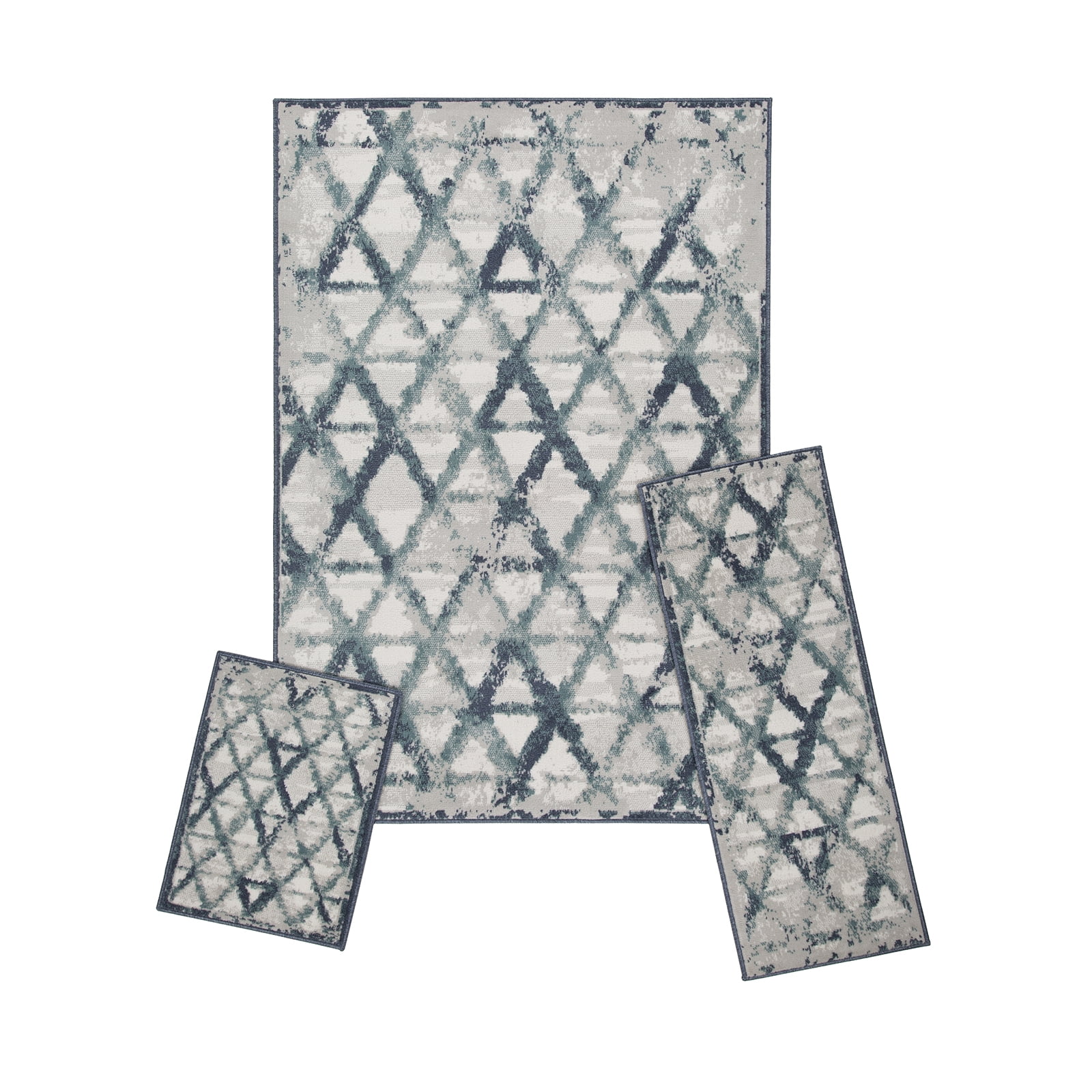 Woven Trends Modern Contemporary 3-Piece Rug Set, 5x7 Area Rug, 2x5 Runner Rug, 2x3 Accent Mat, Livingroom, Bedroom, Entryway, Durable and Stain Resistant, Blue/Gray