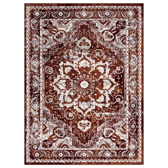 Woven Trends Natratton Area Rug 675 71134 Denali Burgundy, 2' x 3' Vintage Modern Farmhouse Distressed Traditional for Fame Living Room Dining Bedroom Office Entryway Washable Carpet
