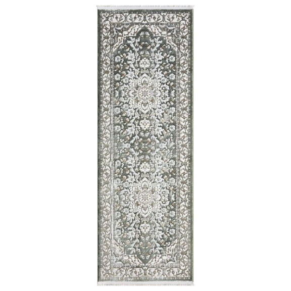 Woven Trends Niddson Area Rug 680 50290 Joy Cream 2' x 7' Runner Vintage Bordered Distressed Medallion Design Polyester, Cotton Backing Soft for Living Room, Bedroom, Entryway, Floor Carpet