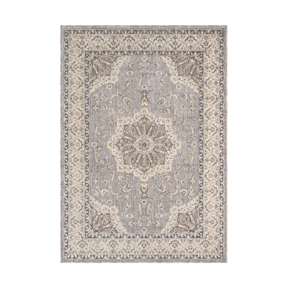 Woven Trends Rachel - 4545-21150 - Oriental Style, Vintage Border, Pet & Family Friendly, Living Room, Kitchen, Office, Low Pile Polyester Area Rug in Grey - 2' x 3'