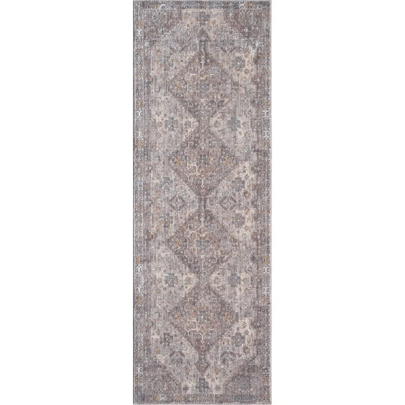Woven Trends Rachel - 4545-21750 - Vintage Style, Medallion Pattern, Pet & Family Friendly, Living Room, Entryway, Office, Low Pile Polyester Runner Rug in Grey - 2' x 7'