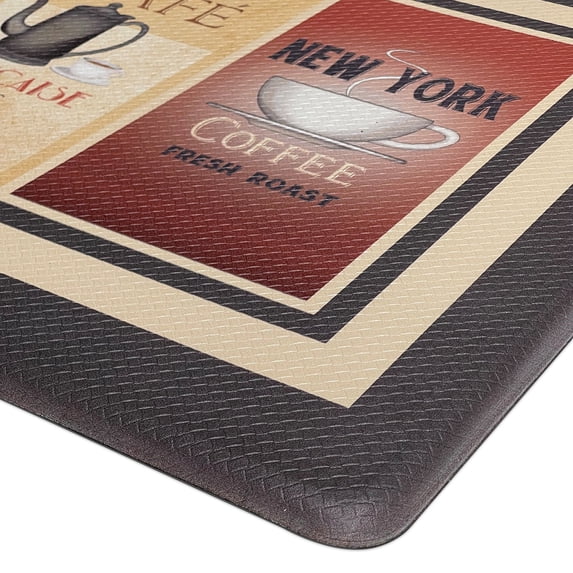 Woven Trends Retro Coffee Paint Anti-Fatigue Non-Slip Backing Kitchen Mat, 18"W x 30"L Rich Warm Hues with Vintage Coffee Houses Waterproof Mat, Perfect Window Treatment with PVC Material, Beige/Black
