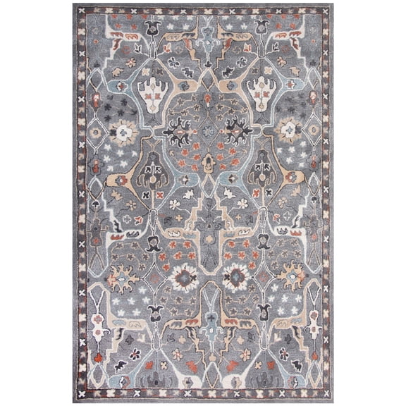 Woven Trends Roger Area Rug SAH445 Floral Style, Persian Inspired Pattern, Pet & Family Friendly, Living Room, Dining Room, Office, Low Pile Hand Made Wool Area Rug in Grey - 5' x 8'