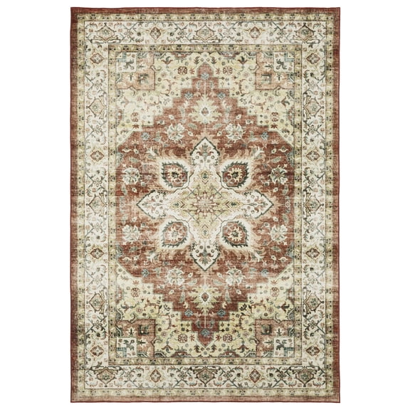 Woven Trends Roma - SUM01 - Traditional Style, Medallion Pattern, Stain Resitant, Living Room, Kitchen, Office, Low Pile Polyester Area Rug in Red - 2' x 3'