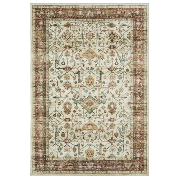 Woven Trends Roma - SUM05 - Traditional Style, Distressed Persian Pattern, Stain Resitant, Living Room, Dining Room, Office, Low Pile Polyester Area Rug in Ivory - 8' x 11'