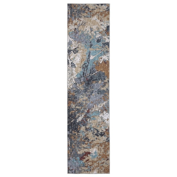Woven Trends Roma - SUM13 - Modern and Contemporary Style, Abstract Pattern, Stain Resitant, Living Room, Entryway, Office, Low Pile Polyester Runner Rug in Blue - 2' x 8'