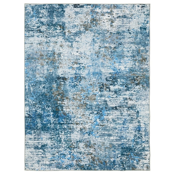 Woven Trends Roma - SUM14 - Modern Style, Distressed Abstract Pattern, Stain Resitant, Living Room, Dining Room, Office, Low Pile Polyester Area Rug in Blue - 4' x 6'