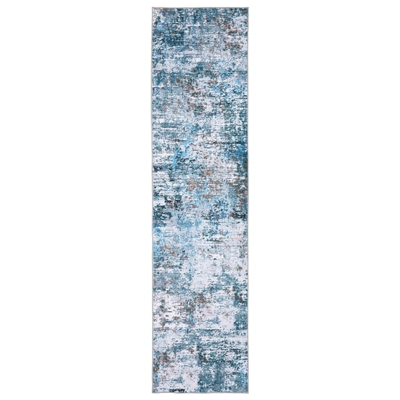 Woven Trends Roma - SUM14 - Modern Style, Distressed Abstract Pattern, Stain Resitant, Living Room, Entryway, Office, Low Pile Polyester Runner Rug in Blue - 2' x 8'