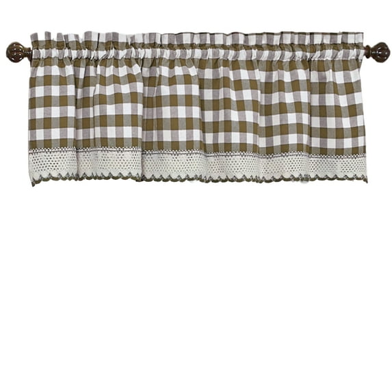 Woven Trends Room Darkening Window Valance, 58W x 14L Inches Top Rod Pocket Checkered Gingham Curtain Valance Scarf, Modern Farmhouse Window Curtain Valance Classic Buffalo Checked Plaid, Taupe