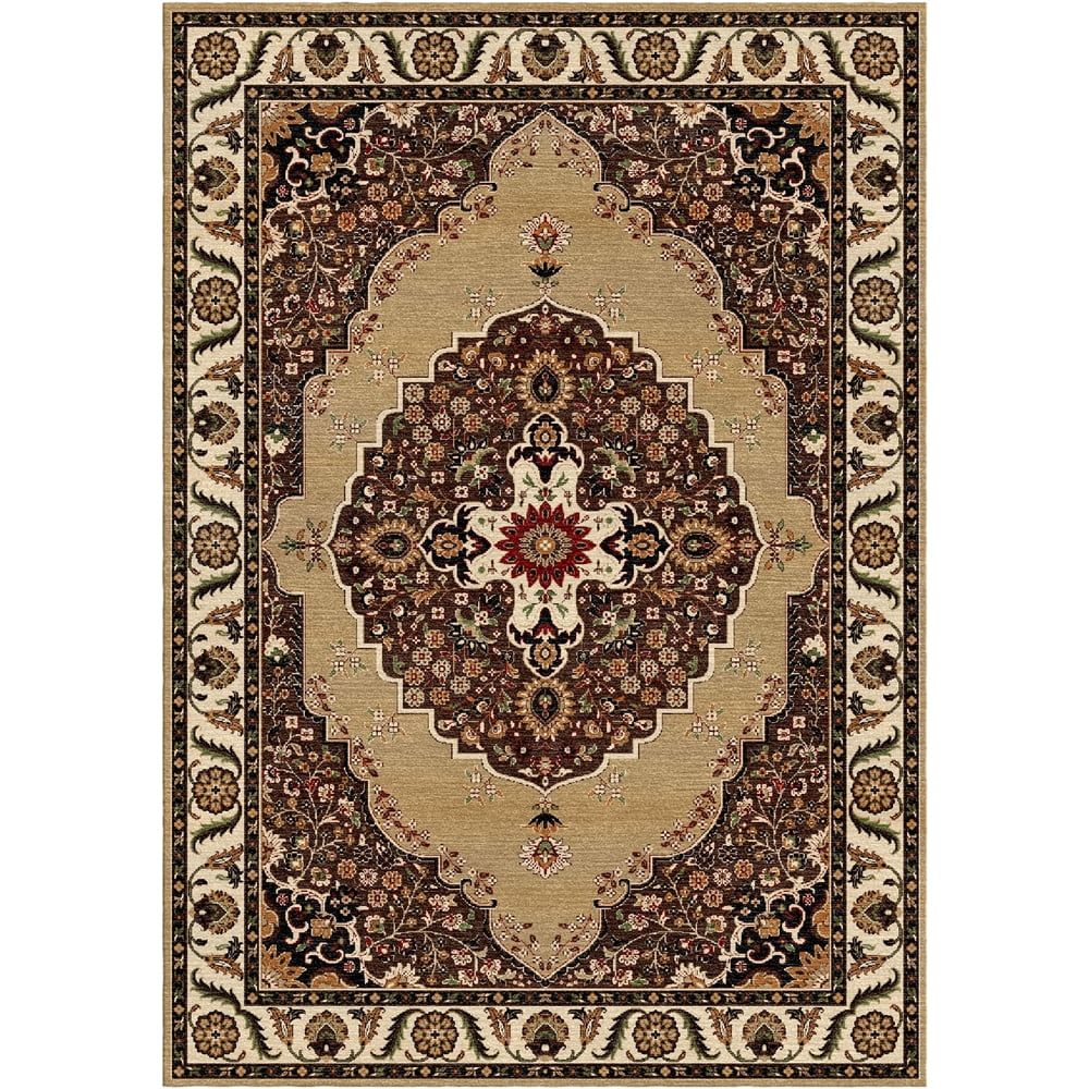 Woven Trends Royal 3'7" x 5'6"  Traditional Persian Medallion Pattern Area Rug, Classic Decorative Rug Carpet with Jute Backing, Stain-Resistant Rug for Living Room, Bedroom Decor - Beige