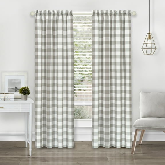Woven Trends Semi Sheer Checkered Curtains 63 Inches Long, Rustic Farmhouse Gingham Curtains for Bedroom, Living Room, and Kitchen, Single Panel, 42" x 63", Silver
