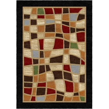 Woven Trends Soho Area Rug with Modern Border Geometric Mosaic Pattern, 5'2" x 7'4" Rug with Jute Backing, Durable and Soft, Stain and Fade-Resistant Rug Living Room, Bedroom Decor - Black