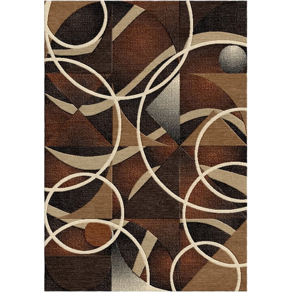 Woven Trends Soho Area Rug with Modern Geometric Rings Pattern, 7'8" x 10'7" Rug with Jute Backing, Durable and Soft, Stain and Fade-Resistant Area Rug Living Room, Bedroom Decor - Brown