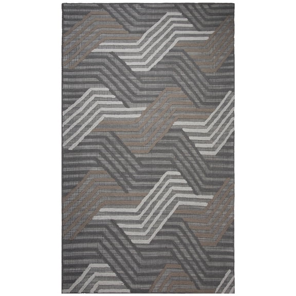 Woven Trends Spencer Area Rug BX03GR Contemporary/Modern Style, Geometric Pattern, Pet & Family Friendly, Living Room, Dining Room, Office, Low Pile Hand Made Wool Area Rug in Grey - 5' x 7'